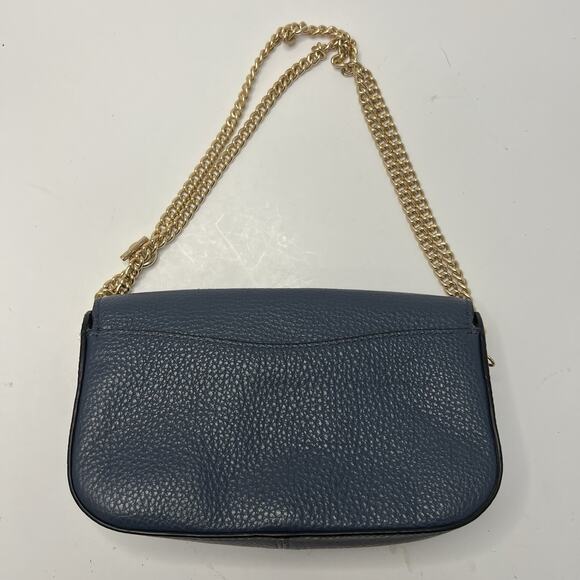 Coach Kleo Crossbody Navy Blue Suede Denim Leather Chain Gold Strap Mini Purse - Picture 7 of 16